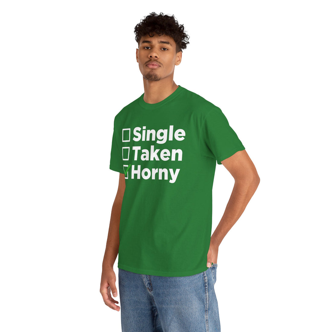 Single Taken Horny Unisex Heavy Cotton Tee