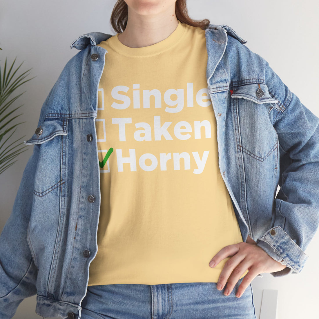 Single Taken Horny Unisex Heavy Cotton Tee