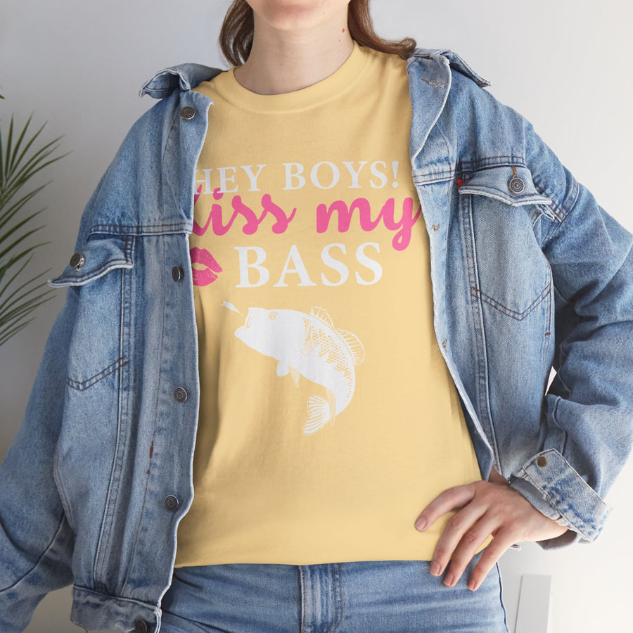 Hey Boys Kiss My Bass Unisex Heavy Cotton Tee