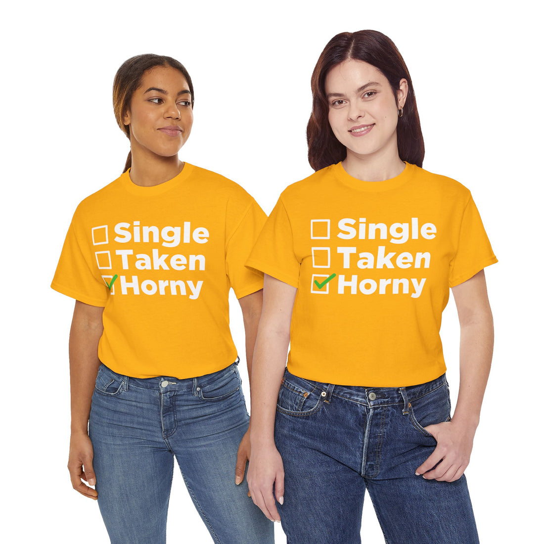 Single Taken Horny Unisex Heavy Cotton Tee
