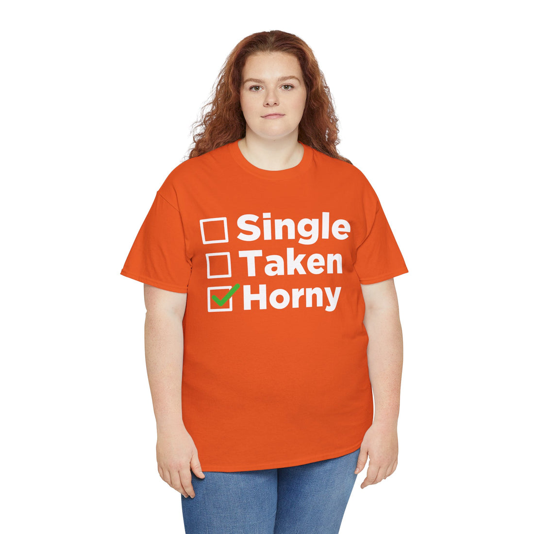 Single Taken Horny Unisex Heavy Cotton Tee