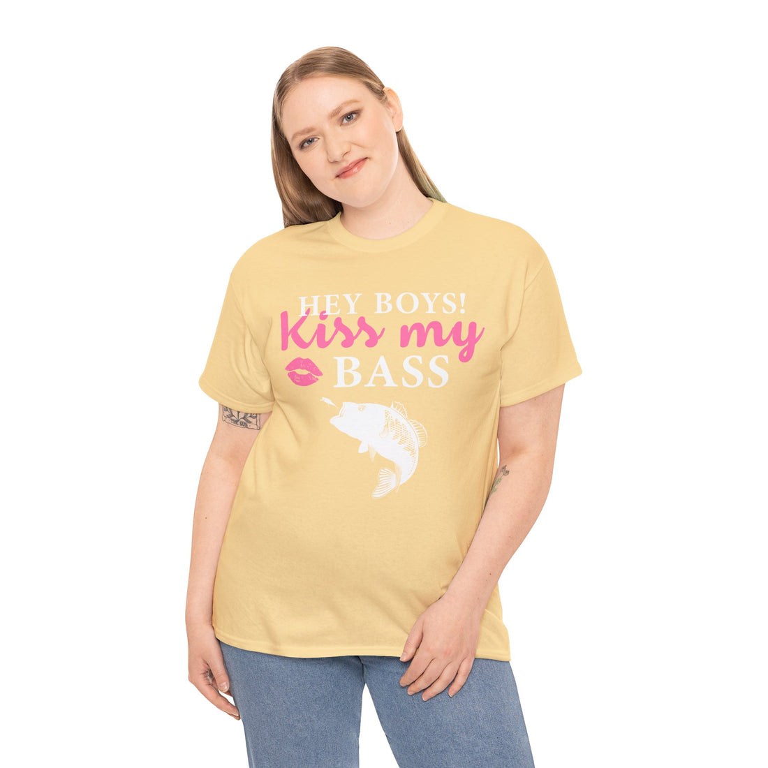 Hey Boys Kiss My Bass Unisex Heavy Cotton Tee