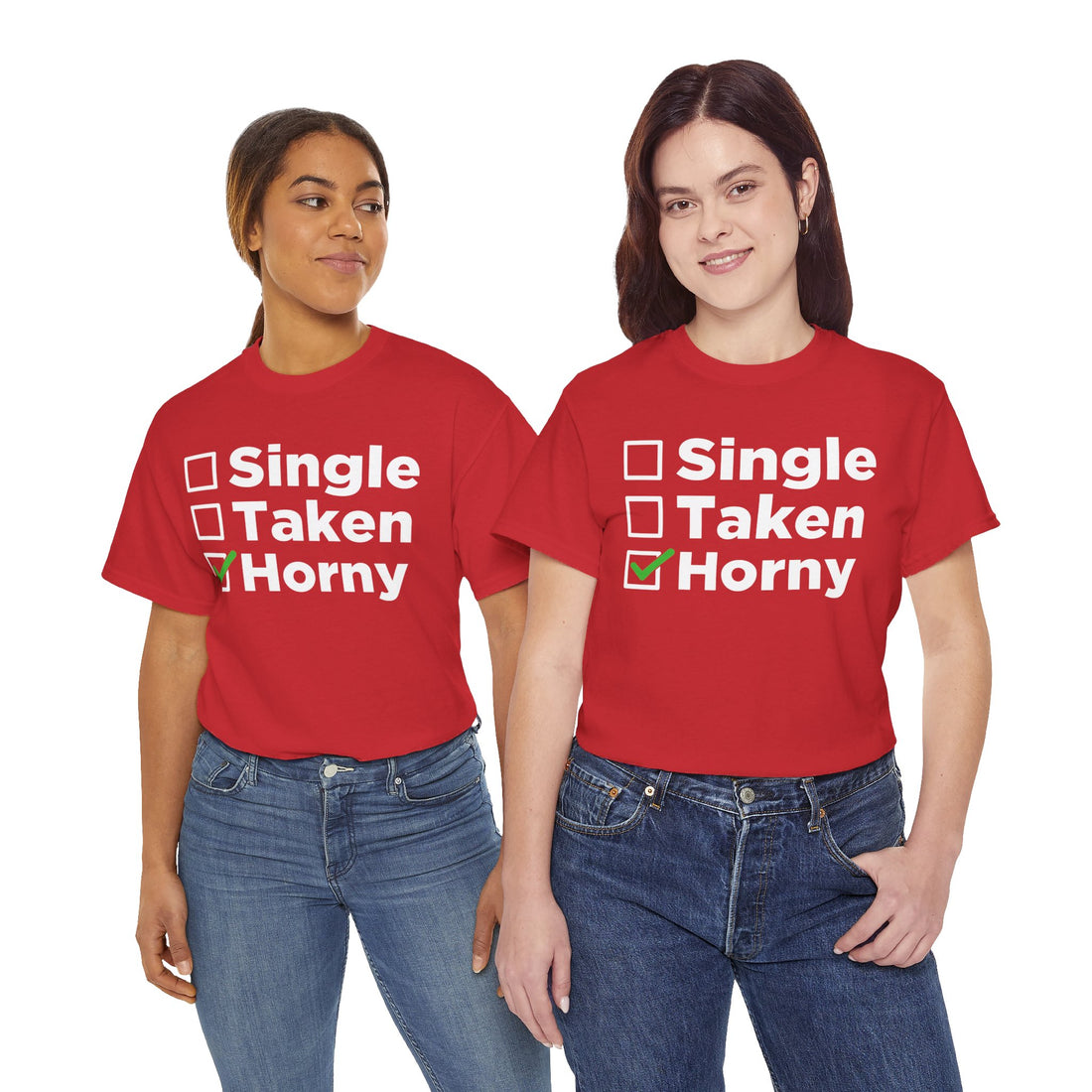 Single Taken Horny Unisex Heavy Cotton Tee