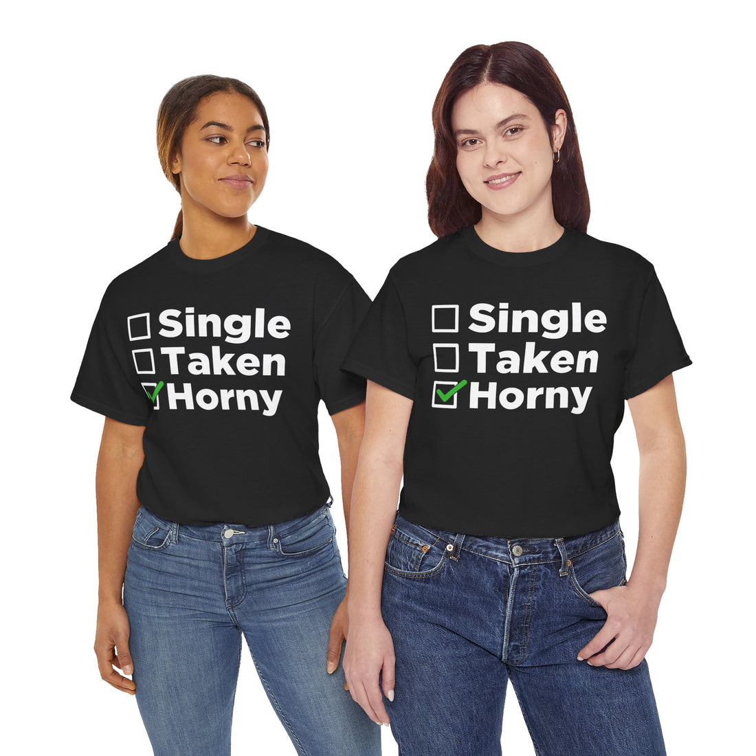 Single Taken Horny Unisex Heavy Cotton Tee