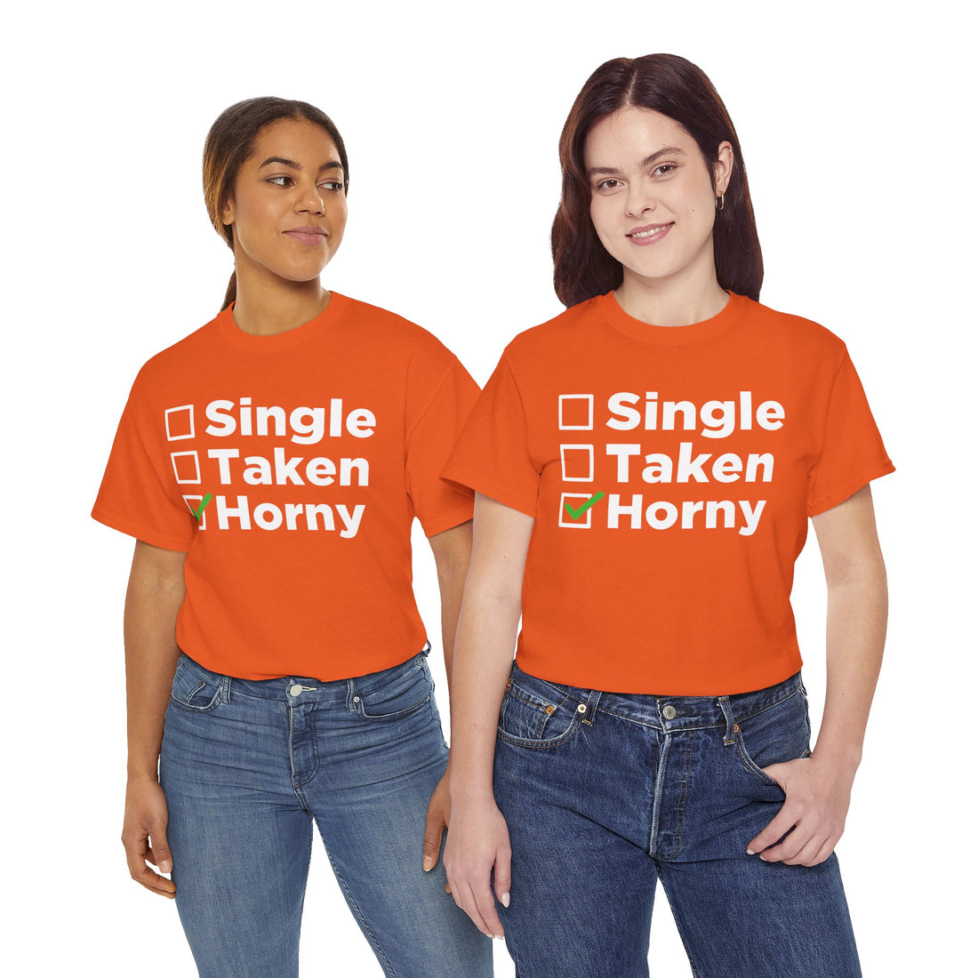 Single Taken Horny Unisex Heavy Cotton Tee