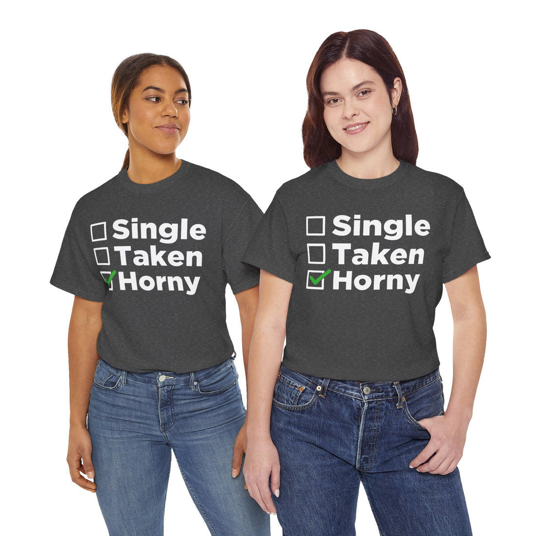 Single Taken Horny Unisex Heavy Cotton Tee