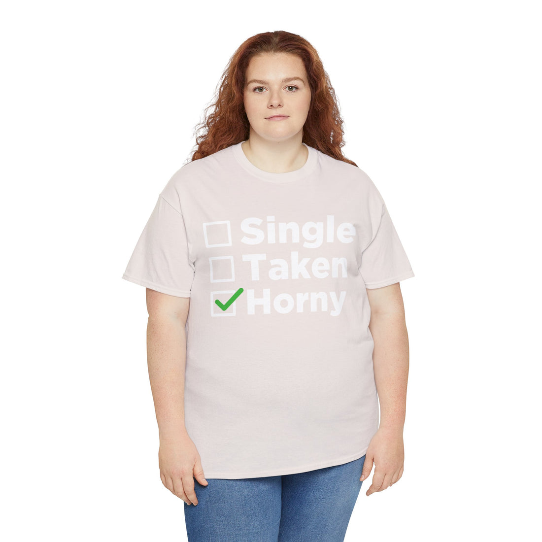 Single Taken Horny Unisex Heavy Cotton Tee