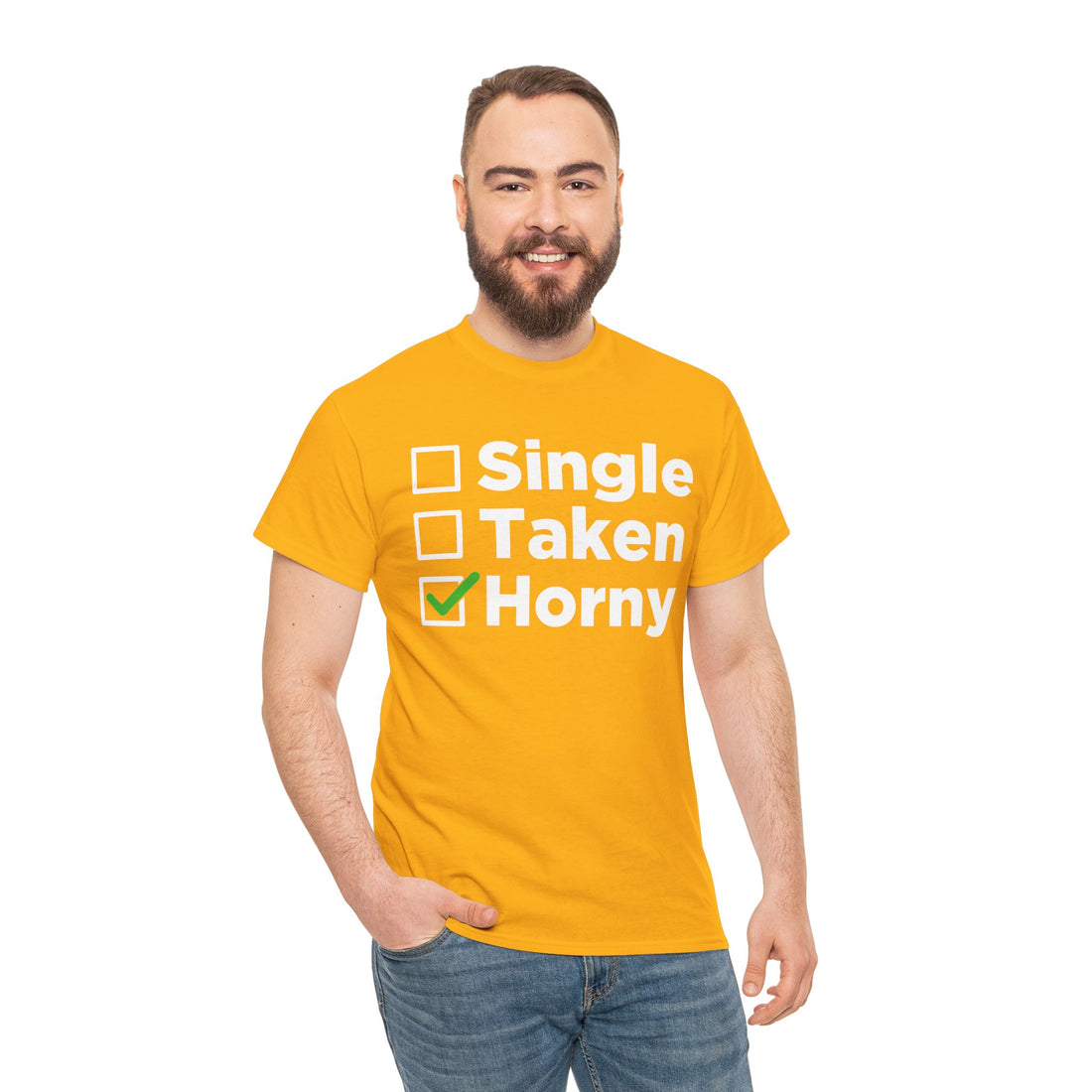 Single Taken Horny Unisex Heavy Cotton Tee