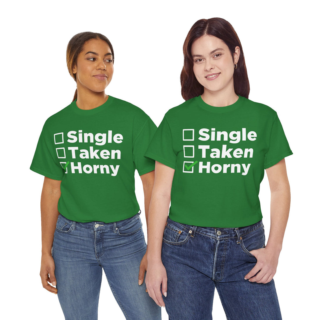 Single Taken Horny Unisex Heavy Cotton Tee
