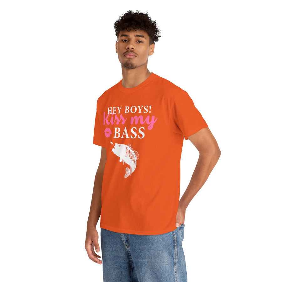 Hey Boys Kiss My Bass Unisex Heavy Cotton Tee